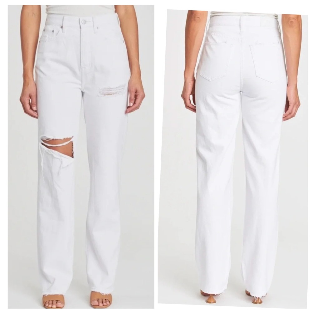 Pistola‎ Cassie Super High Rise Straight Jeans 26 White Snowfall Distressed NWT
